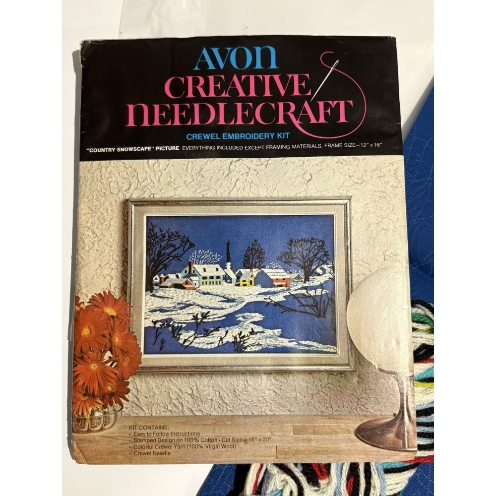 Vtg 1973 Avon Creative Needlecraft Crewel Kit Country Snowscape Open Unstarted